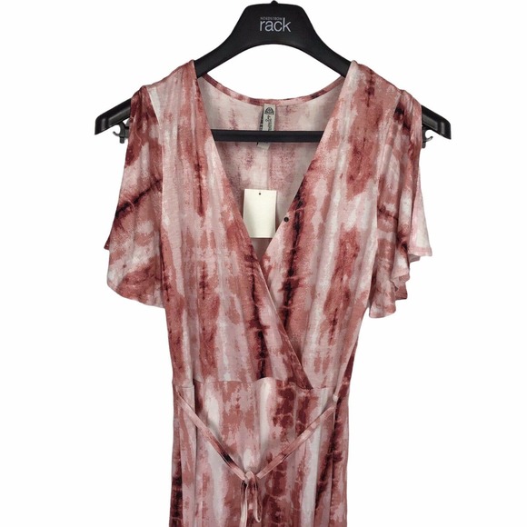 American Rag Cie Tie Dye Red White Jersey Maxi Dress Short Sleeve Womens Small S - Picture 2 of 6